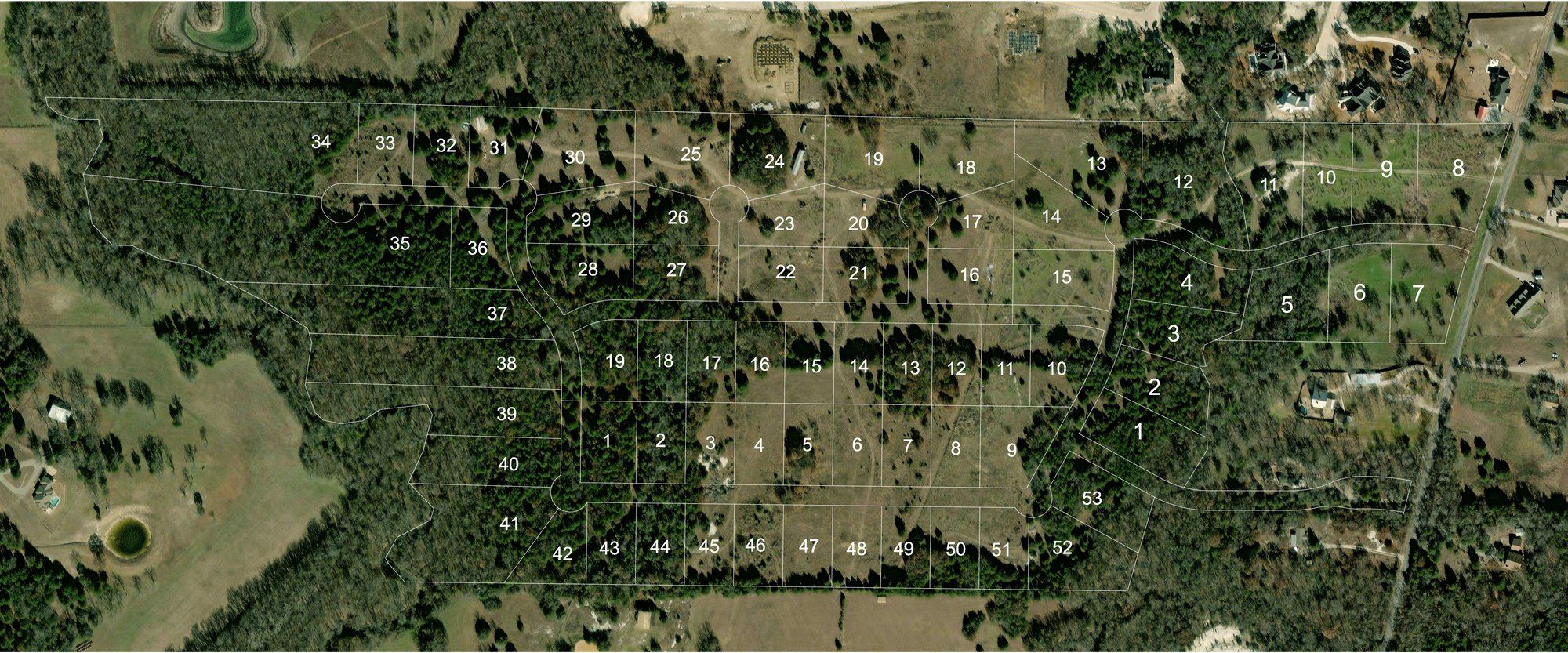 Aerial view of Blue Vistas lot layout in Van Alstyne, Texas